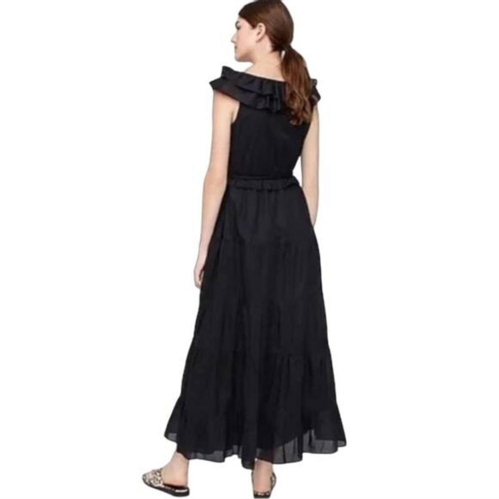 J. Crew Ruffle-Front Maxi Dress with Braided Belt - Black - Size 4 NWT - Picture 3 of 8
